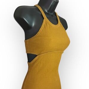 Free People FP Movement Yellow Halter Tank XS‎ Ribbed Cutout Backless Stretch
